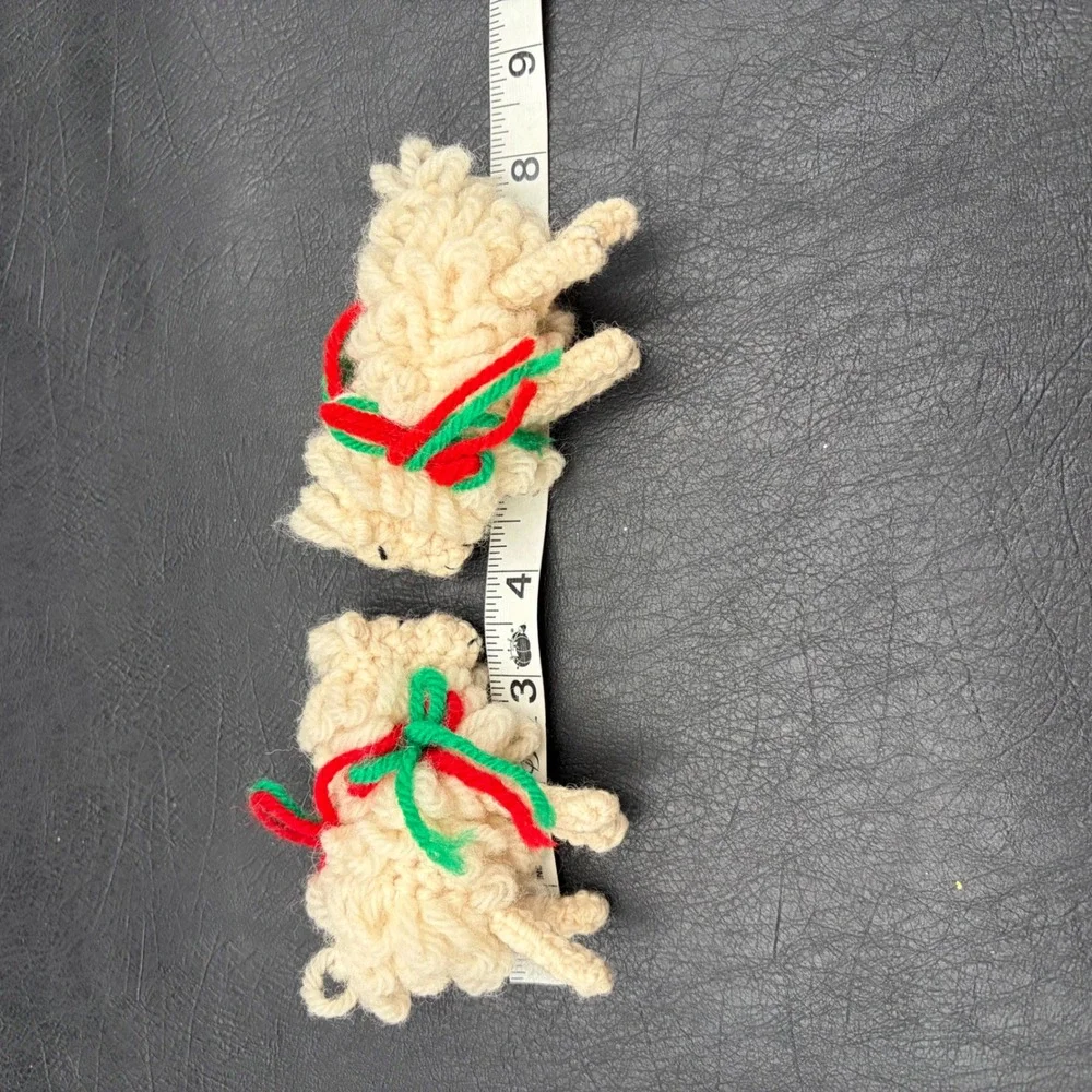 Vintage Handmade Crochet Sheep Ornaments Set of 2 Cream Lamb Christmas Decor 4